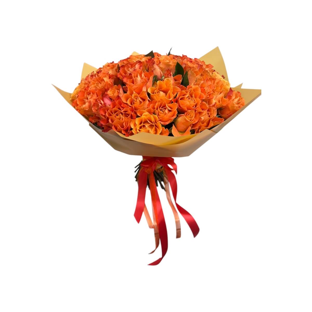 Bouquet of orange roses  in gift package
